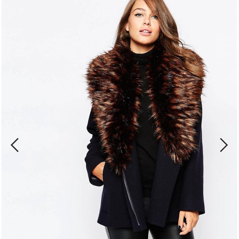 French Connection Wool Removable Fur Collar Removable Coat